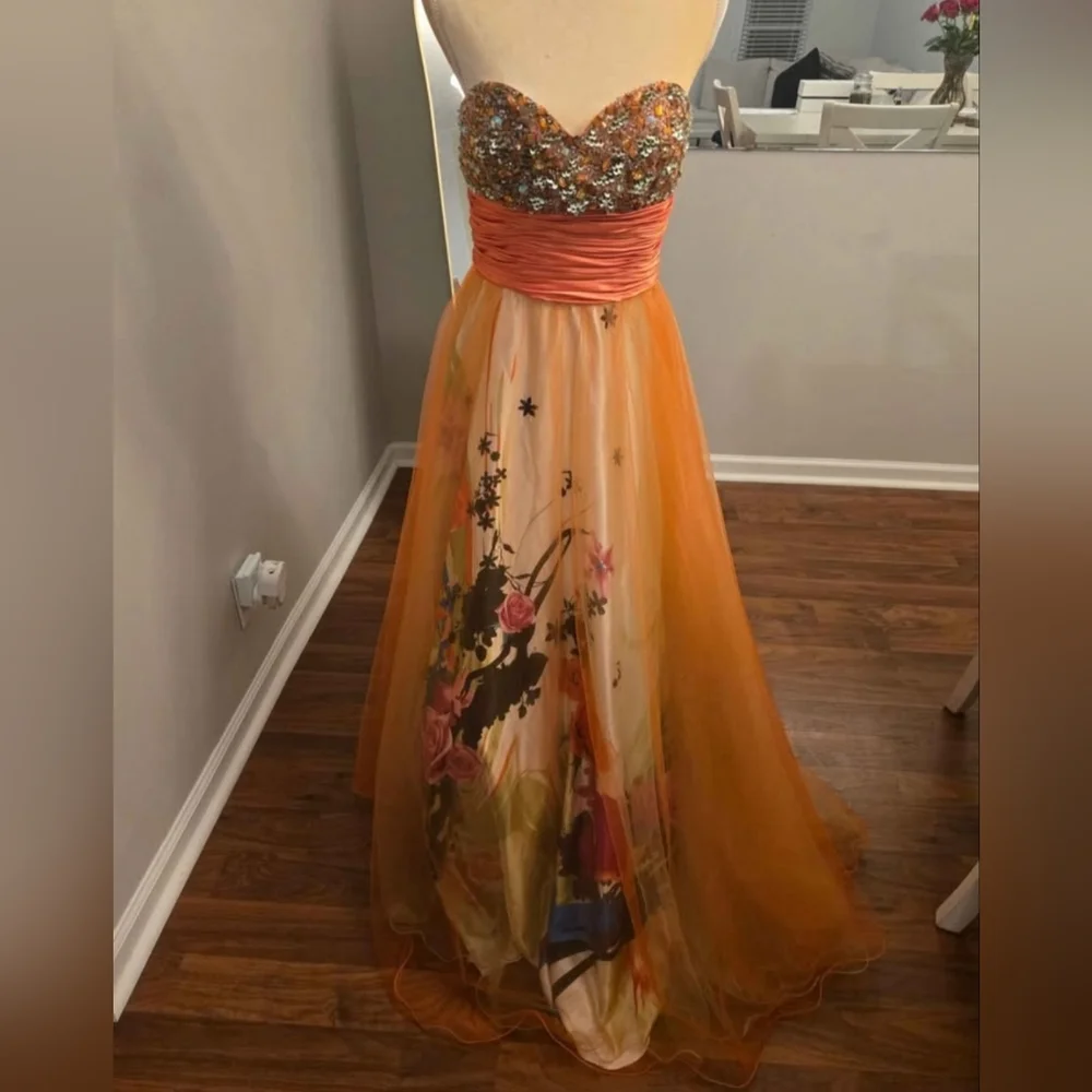 Studio 17 Orange Floral Gown - Picture 2 of 5